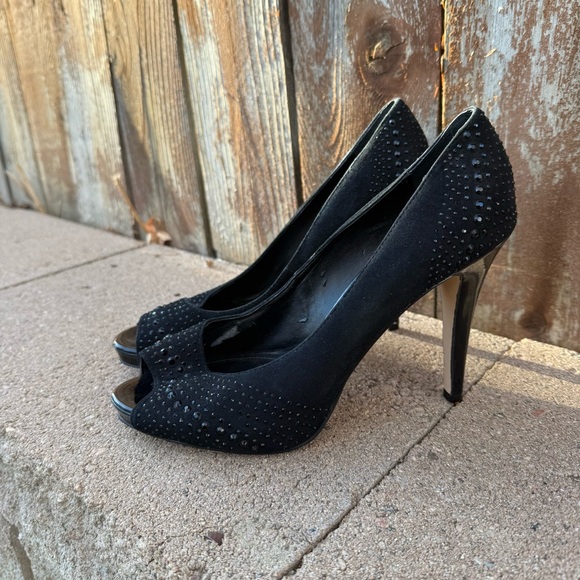 White House Black Market Shoes - White House Black Market Black Open Toe Jewel Stiletto Heels Pumps Shoes Size 9